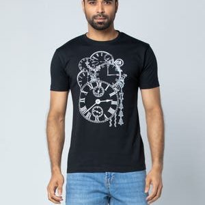 Black Printed Cotton T-Shirt
